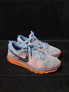 Nike Men's Flyknit Athletic Shoes Blue Gray with Orange Accents
